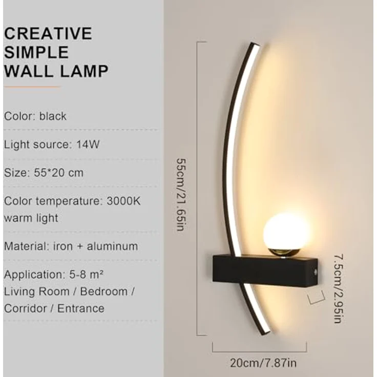 Goeco LED Wandleuchte Innen, 14W Moderne Wandlampe LED mit Geschwungenem Design, Wandbeleuchtung Schwarze für Schlafzimmer Korridor Wohnzimmer Treppe – Bild 4