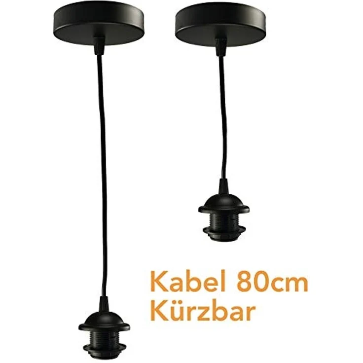 Hängeleuchte mit E27 Fassung, 80cm Kabel Ø 40mm für Lampenschirme, schwarz – Bild 2