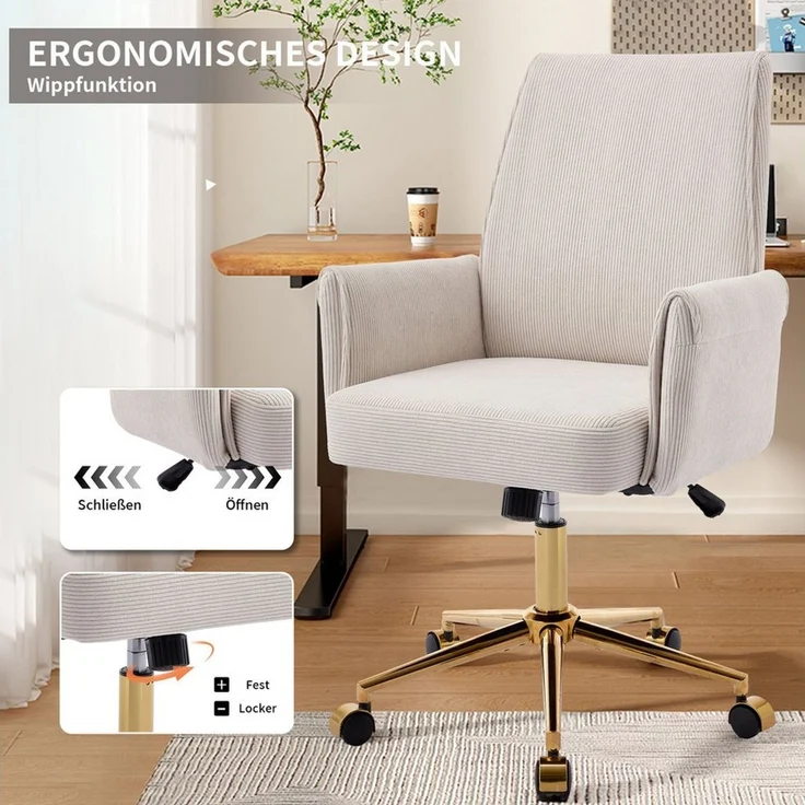 SeedWave Bürostuhl Ergonomisch Cord Drehstuhl mit Wippfunktion, Memory-Schaum Sitzkissen, Höhenverstellbarer Schreibtischstuhl für Büro und Home Office – Bild 4