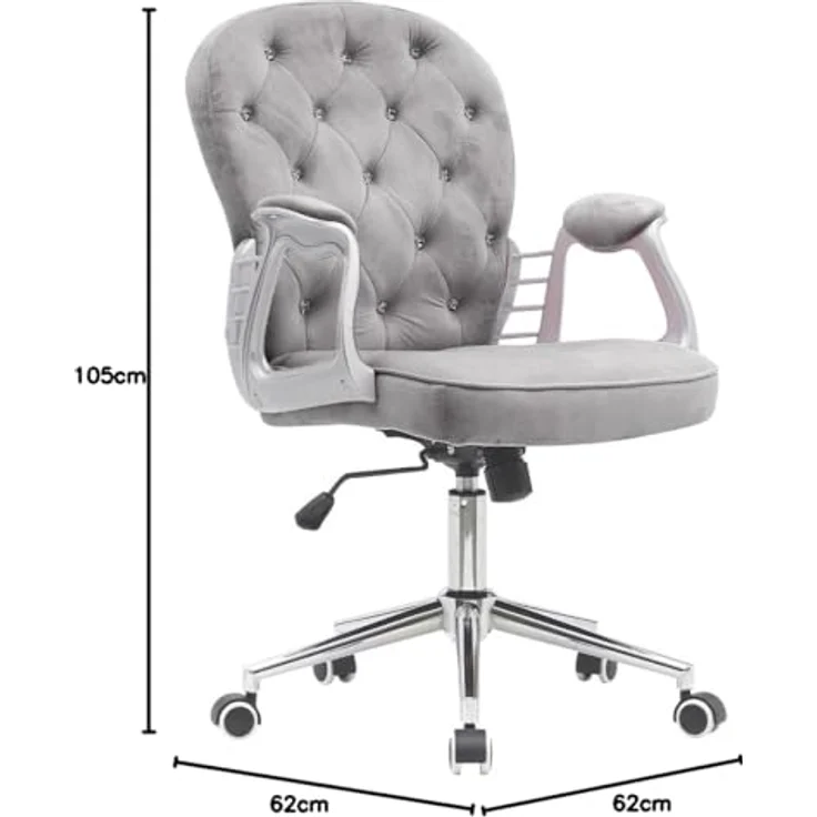 BAKAJI Bürostuhl aus Samt mit extra weicher Polsterung und Shabby-Chic-Textur, ergonomischer Schreibtischstuhl mit Gasdruckhöhenverstellung, 95-105 cm (Grau) – Bild 3