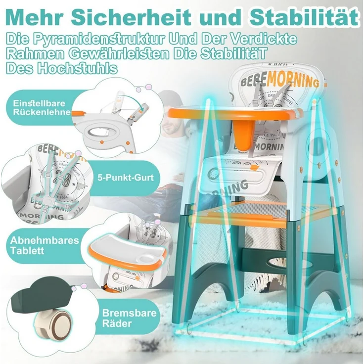 FIVMEN Tischsitz Kinderstuhl Esstisch Faltbar 6 in 1 Babystuhl Sitzerhöhung – Bild 2