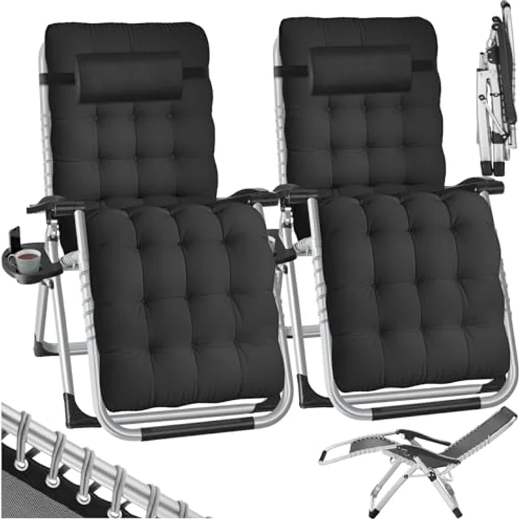 tectake Gartenstuhl 2er Set Sonnenliege (Komplettset, 2 St), klappbar – Bild 2