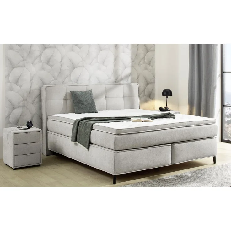 Jockenhöfer 'Capello' Boxspringbett, 180x200 cm, Flachgewebe Greige