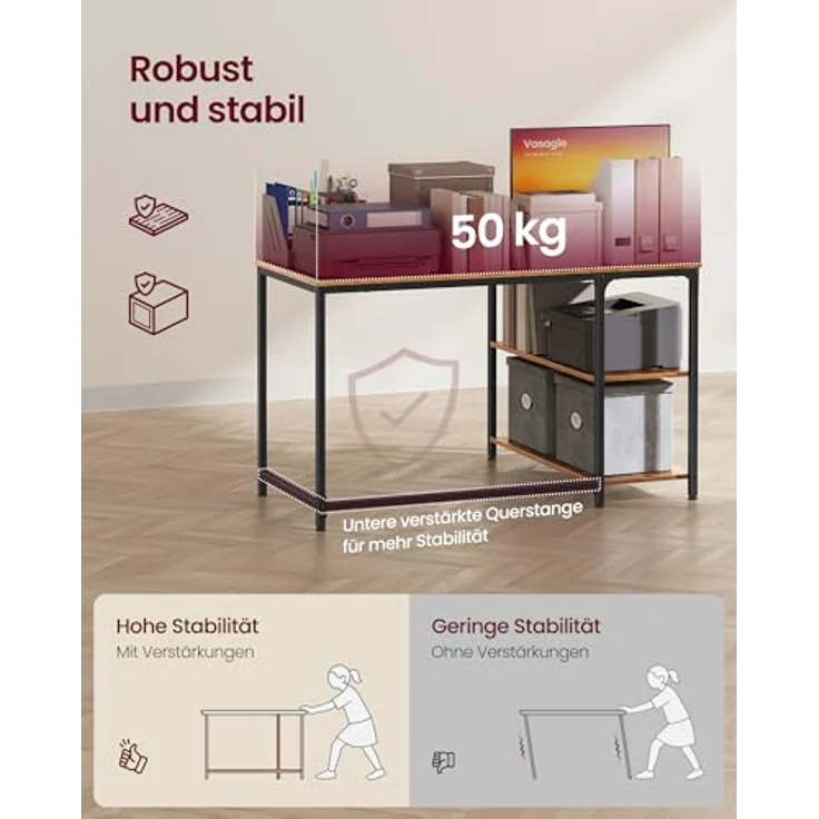 VASAGLE Eckschreibtisch in L-Form, Computertisch mit Stauraum, Bürotisch, höhenverstellbare Ablage, für Homeoffice, 110 x 80 cm, vintagebraun LWD135KD01 – Bild 7