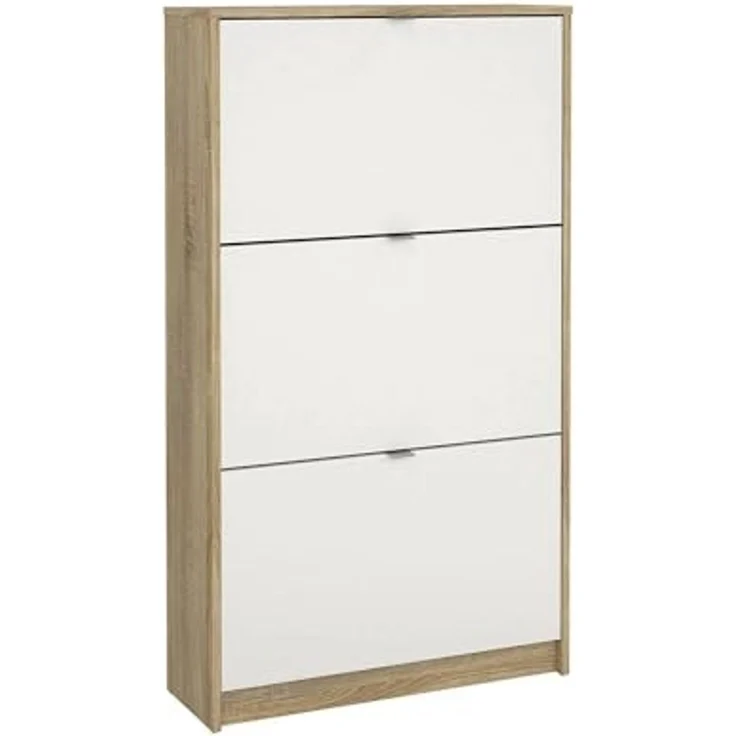 Dmora - Schuhschrank Paris, Schuhregal, Mehrzweck-Eingangsgarderobe, Möbel für Schuhe, 70x24 h124 cm, Eiche und Weiß – Bild 3