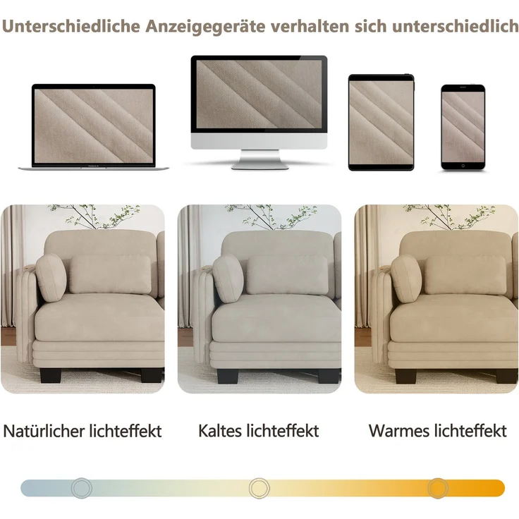 Modulares 3-Sitzer-Sofa 253x88x88 cm in Hellbraun mit Chenillebezug und verschiebbaren Kissen – Bild 5