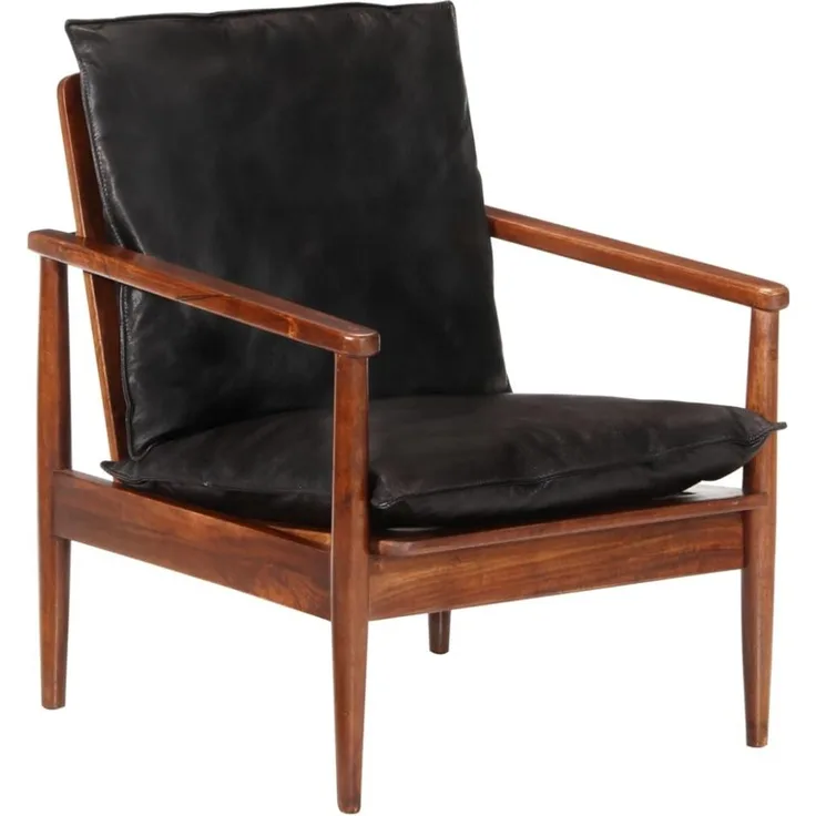 vidaXL Sessel Schwarz Echtleder und Massivholz Akazie 340922