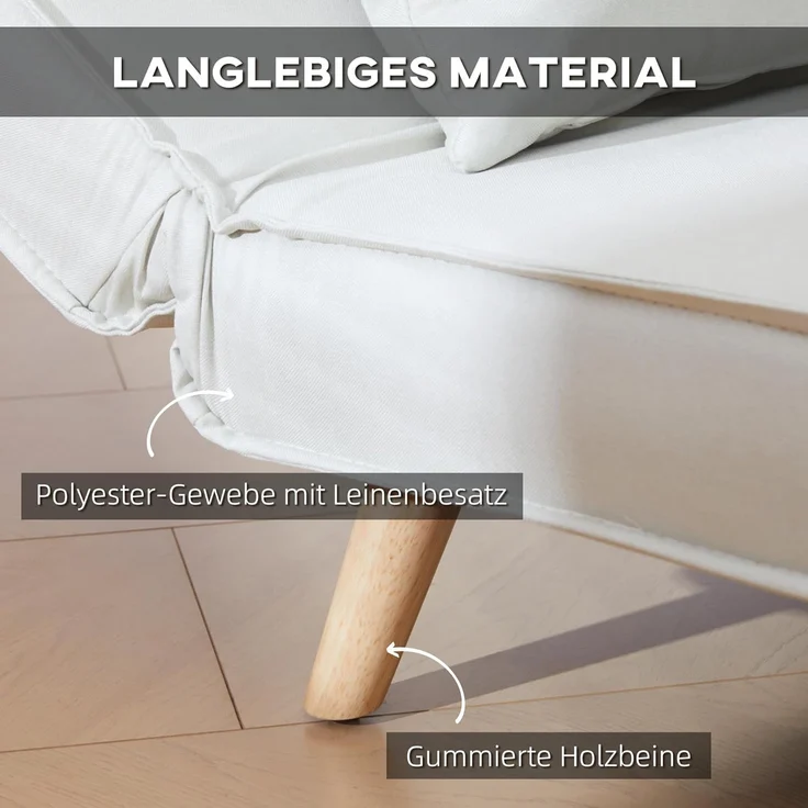 HOMCOM Relaxsessel mit Bettfunktion, verstellbare Rückenlehne, Leinenimitat, Tannenholz, Cremeweiß, 94 x 78 x 80 cm – Bild 5