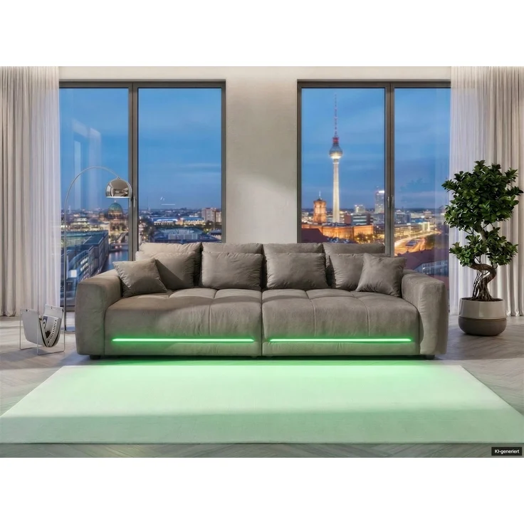 Big-Sofa Lounge Couch 294cm RGB-LED-Beleuchtung Federkern Mikrofaser in Hellgrau – Bild 4