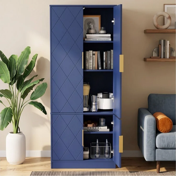UEV Hochschrank mit 4 Türen, Kücheschrank, Mehrzweckschrank 60x30x150cm (Schuhschrank verschiedenen, Wohnzimmerschrank Stauraumschrank Flurschrank) Vorratsschrank Aktenschrank Badezimmerschrank mit verstellbare Ablage – Bild 3