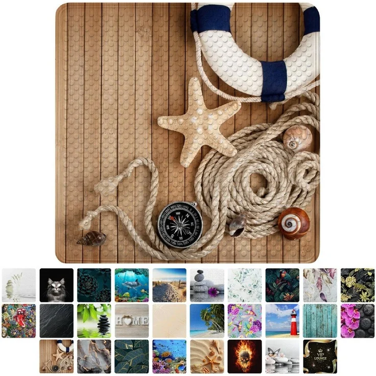 Sanilo Duschmatte, mit Motiv, rutschfest, waschbar, quadratisch, 230 extra starke Saugnäpfe, Kunststoff PVC, 53 x 53 cm, Maritime – Bild 1
