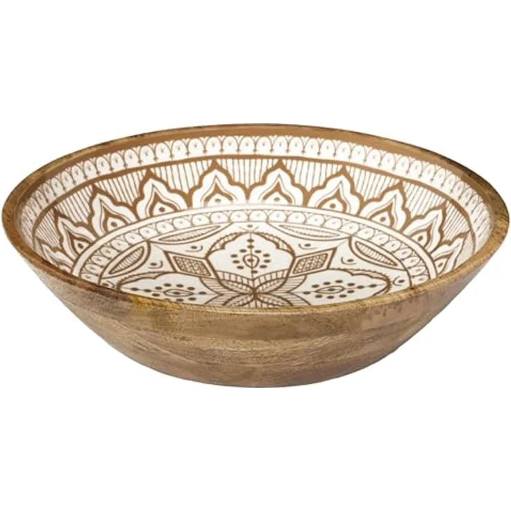 HOME DECO FACTORY, KA0570, Dune Mango Wood Terracotta Salad Bowl, Elegant and Modern Design, Ideal for Salads and Dishes, Easy Maintenance, Size 33 cm, Colors White, Brown, Orange