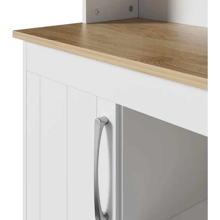 Küchenbuffet Buffetschrank mit Aufsatz 175 cm, Küchenschrank mit Glastüren, Weinregal und Hakenleiste, großer Geschirrschrank Vorratsschrank Küchenschrank für Küche Esszimmer Wohnzimmer--Natur, Weiß--106x39x175cm--YOUDENOVA – Bild 10