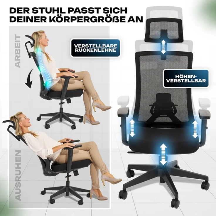 VALKENSTOL M3 KLASSIK Bürostuhl ergonomisch - 5 Jahre Garantie - Schreibtischstuhl mit Synchronmechanik - Armlehnen - extra bequem – Bild 4
