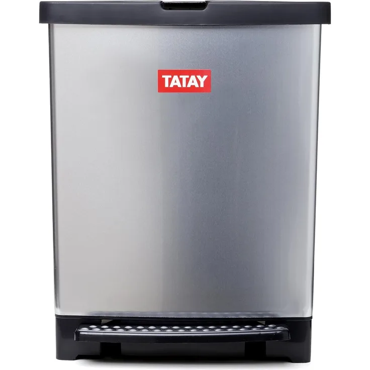 TATAY Mülleimer Küche, 25L Fassungsvermögen, Einziehbares Pedal, Polypropylen, BPA-frei, 30L Müllsack. Metallisch. Maße 33,5 x 31 x 42 cm