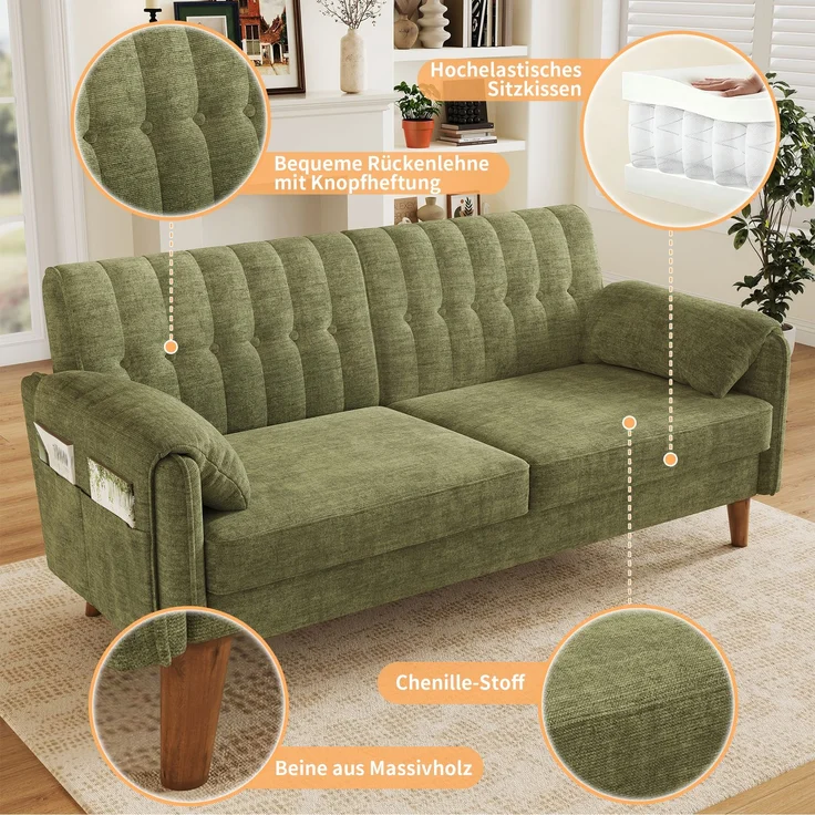 2-Sitzer Sofa B 161,5 x T 79 x H 83,5 cm aus Chenille mit Knopfheftung – Bild 8