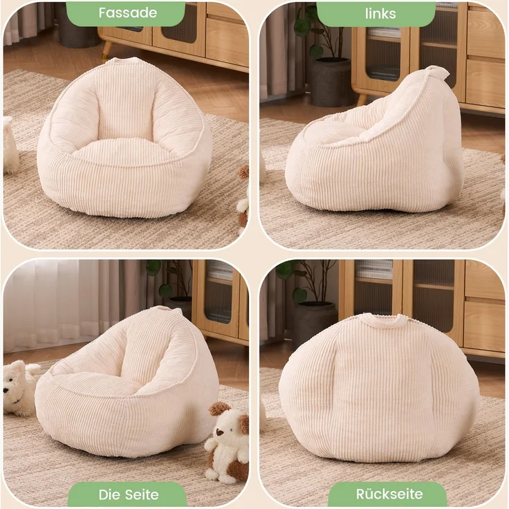 Sitzsack 69cm×72cm×51cm aus Kord in Beige – weich, ergonomisch und pflegeleicht – Bild 7