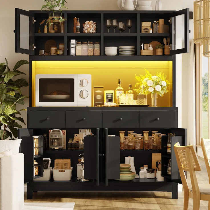 ZUBALIYA Hochbuffetschrank 140*38.5*180cm mit App-gesteuerter RGB-LED / verstellbare Einlegeböden, mit glastüren & 4 Schubladen und belastbar bis 100kg, Schwarz – Bild 21