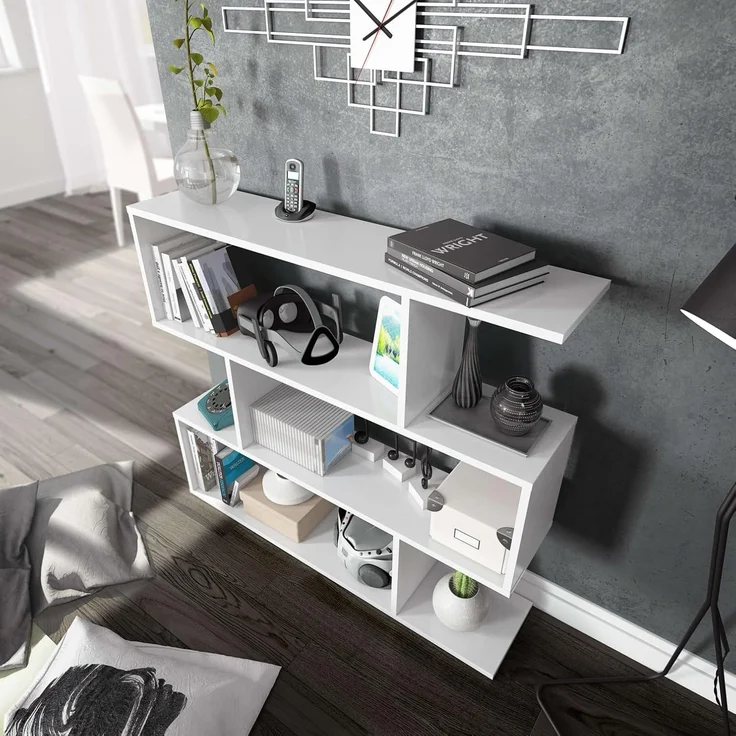 Habitdesign Bücherregal, Modell Athena, weißes Hochglanz-Finish, Maße: 97 cm (Höhe) x 110 cm (Breite) x 24 cm (Tiefe) – Bild 4