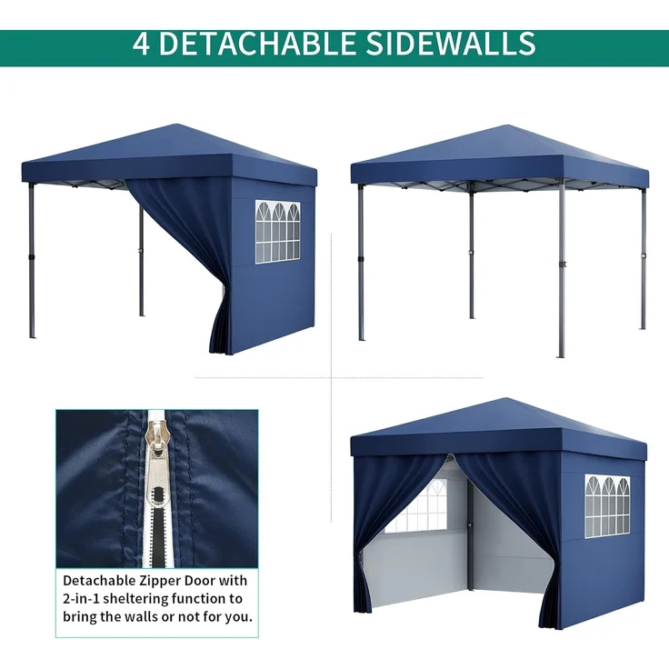 YITAHOME 3X3M Outdoor Pop Up-Pavillon mit Seite Faltpavillon, Wasserdichter Faltbarer Gartenpavillon Für Alle Jahreszeiten Camping Pavillon Anti-uv Mit Kostenlosen Höhenverstellbaren Für Party Märkte – Bild 4