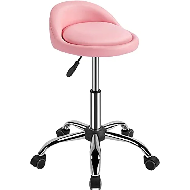 Yaheetech Rollhocker Bürohocker mit Rollen, Drehhocker mit niedriger Rückenlehne, Arbeitshocker Höhenverstellbar, Sitzhöhe 46,5-61 cm, Hellrosa – Bild 2