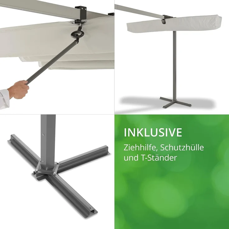 LECO Sonnendach WAVED, faltbar, Polyester lichtgrau, Aluminium- und Stahlrohrgestell anthrazit, 4x2,5 m – Bild 6