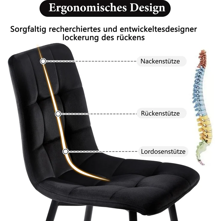 Esszimmer-Set 5-tlg Runder Tisch 80 cm Durchmesser Marmor Spanplatte Mit 4 Samt Stühlen Metallgestell Verstellbare gold Beine – Bild 5