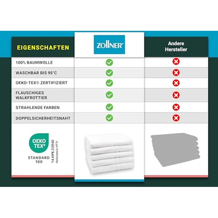 Zollner Duschtücher, 70x140 cm, Weiß, 100% Baumwolle, Oeko-Tex® Standard 100, 450 g/m², waschbar bis 95 °C – Bild 6