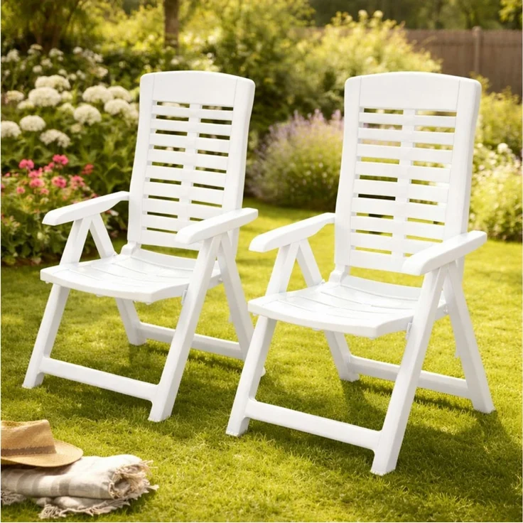 Koopman Gartenstuhl Hochlehner Kunststoff Klappstuhl 108x59x56cm Weiß 2er Set (2 St), 2 Personen, Wetterfest, Klappbar, Outdoor, Robust – Bild 4
