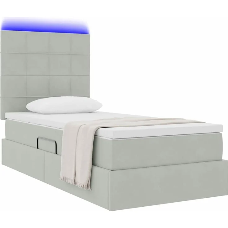vidaXL LED-Speicherbett mit Matratze Hellgrau 100 x 200 cm Samt 3372645 – Bild 3