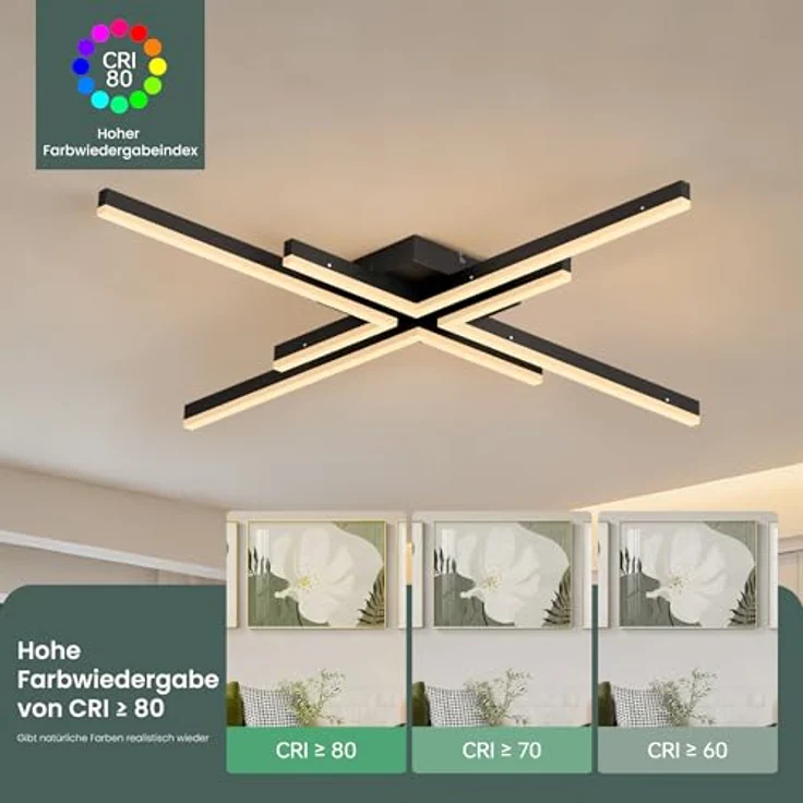 Mai & Mai LED Deckenleuchte Alivetta25039, Fernbedienung, stufenlos dimmbar 3000-6400K, 48W, Sandschwarz für Schlafzimmer, Wohnzimmer, Arbeitszimmer, Flur – Bild 4