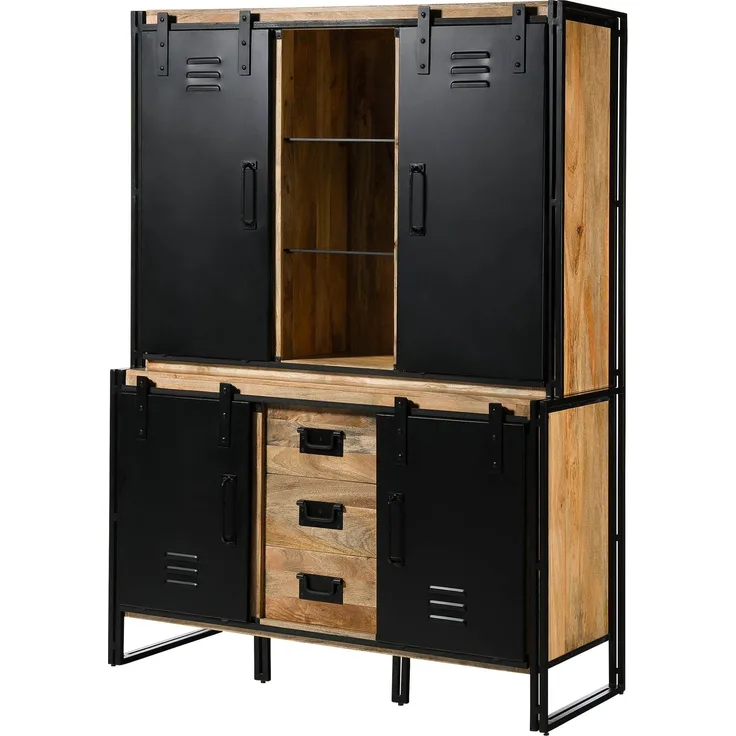 Buffet Mango 150x55x200 natur lackiert / Metall schwarz BLACKBURN #106