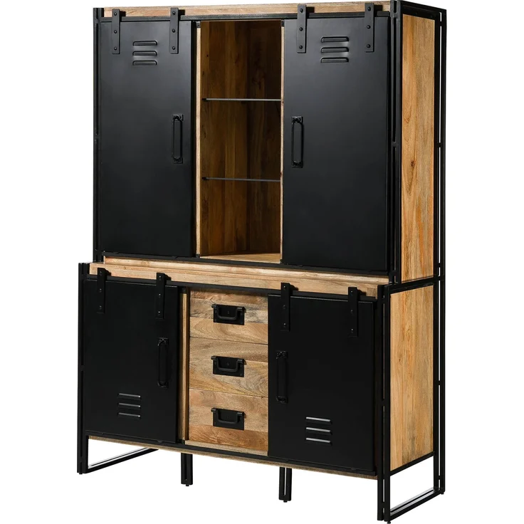 Buffet Mango 150x55x200 natur lackiert / Metall schwarz BLACKBURN #106 – Bild 1