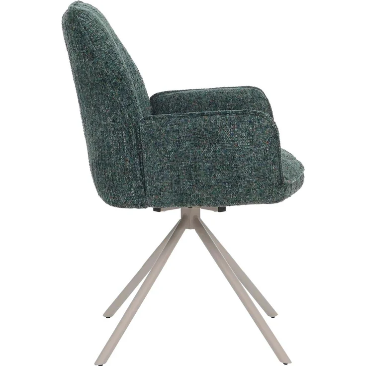 Esszimmerstuhl HWC-G67, Küchenstuhl, drehbar Auto-Position Metall Chenille (410g/m²) ~ Gestell creme, grün – Bild 8
