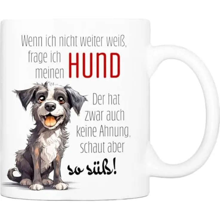Cadouri Tasse MEIN HUND SCHAUT SO SÜSS Kaffeetasse mit Spruch - für Hundefreunde, Keramik, mit Hundespruch, beidseitig bedruckt, handgefertigt, Geschenk, 330 ml