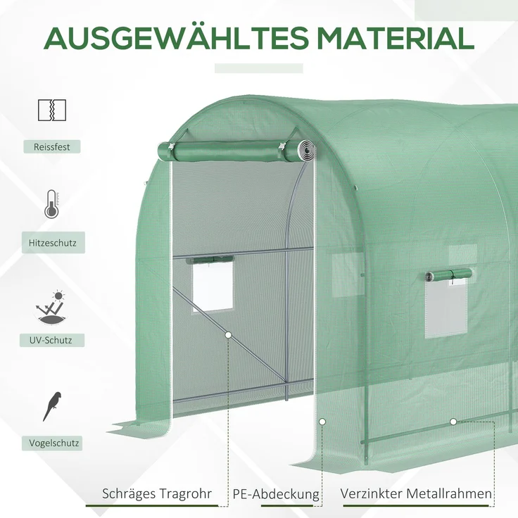 Wohnora-Foliengewächshaus Tomatengewächshaus mit Fenster 500x200x210cm Folientunnel in Grün für Garten & Pflanzenzucht,H 205cm x T 500cm x B 200cm – Bild 3
