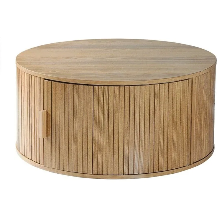 Casâme 'ERNEST' Runder Couchtisch mit Stauraum D75 cm - Helles Holz