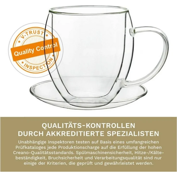 Creano Teeglas Thermo Tasse mit Untersetzer “bauchig” 400ml, einzel, Borosilikatglas, 1 Tasse mit Untertasse – Bild 3