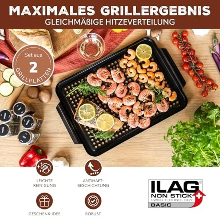 Bremermann Grillplatte 2er-Set, antihaftbeschichtet, Stahl schwarz 29,5 x 25,5 x 3 cm – Bild 2