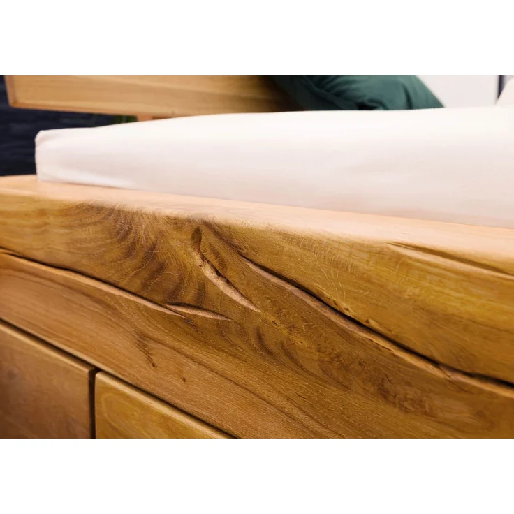 Balkenbett mit Bettkasten Wildeiche 160x200x85 natur geölt JANGALI #619 – Bild 6