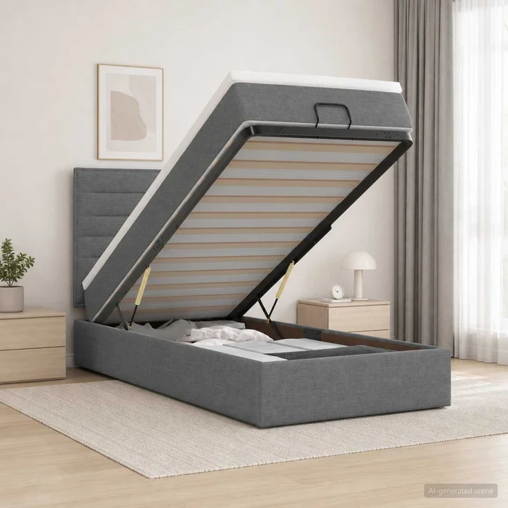 vidaXL Ottoman-Bett mit Matratze und LED Dunkelgrau 90 x 200 cm Stoff 3457959 – Bild 4