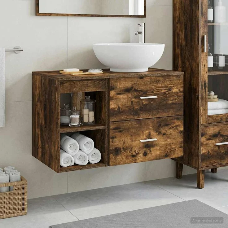 vidaXL Badezimmerschrank-Set 2 stk. Geräucherte Eiche 3403916 – Bild 1