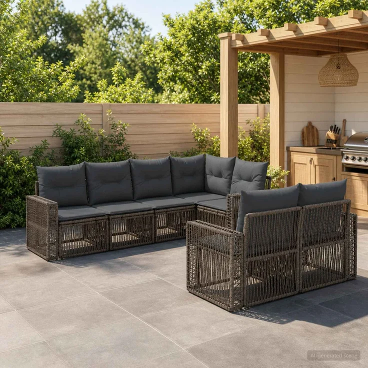 vidaXL Gartensofa-set 7 stk. 7-Sitzer Grau und Dunkelgrau Poly-Rattan 3435182 – Bild 1
