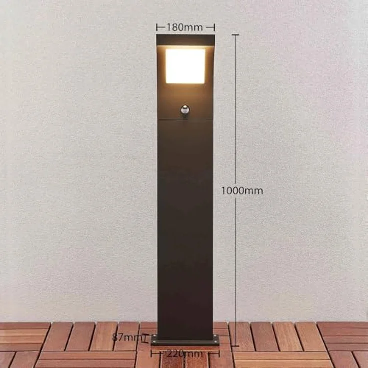 Arcchio LED Wegeleuchte Advik, Pollerleuchte mit Bewegungsmelder, grafitgrau, 100 cm, spritzwassergeschützt IP54, 13,5W, 760 Lumen, warmweiß (3000K) – Bild 4