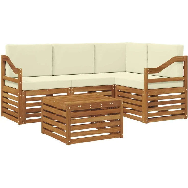 vidaXL Outdoor-Sofagarnitur 5 stk. 4-Sitzer Natur und Creme 3374785 – Bild 2