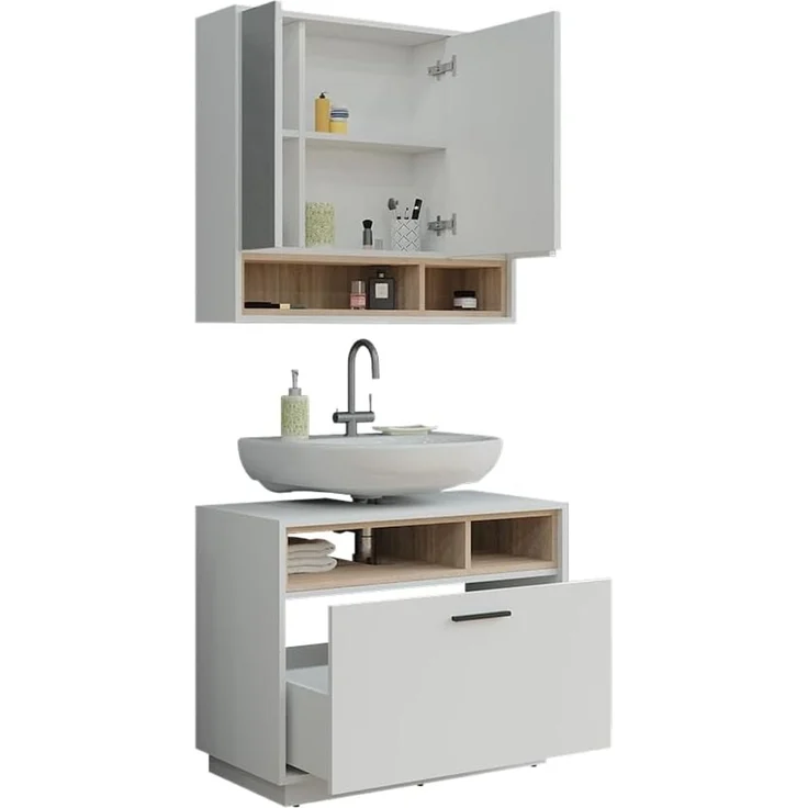 Badmöbel-Set Beatrice Weiß/Sonoma 2-teilig Vicco – Bild 5