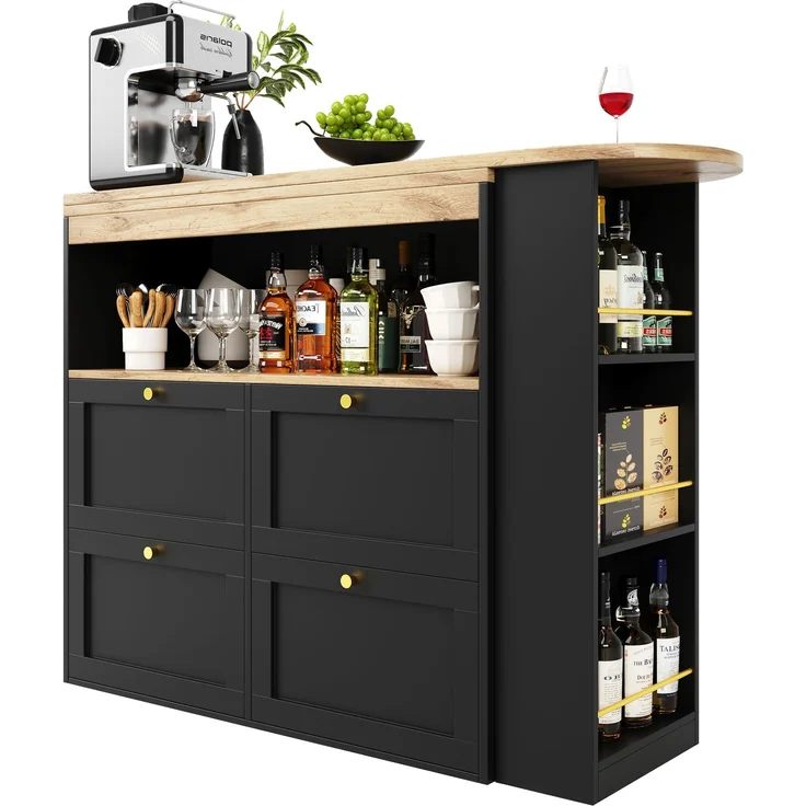 Bartisch 105 x 39 x 102 cm, 360° drehbar, mit 4 Schubladen und offenen Ablagen, Schwarz – Bild 15