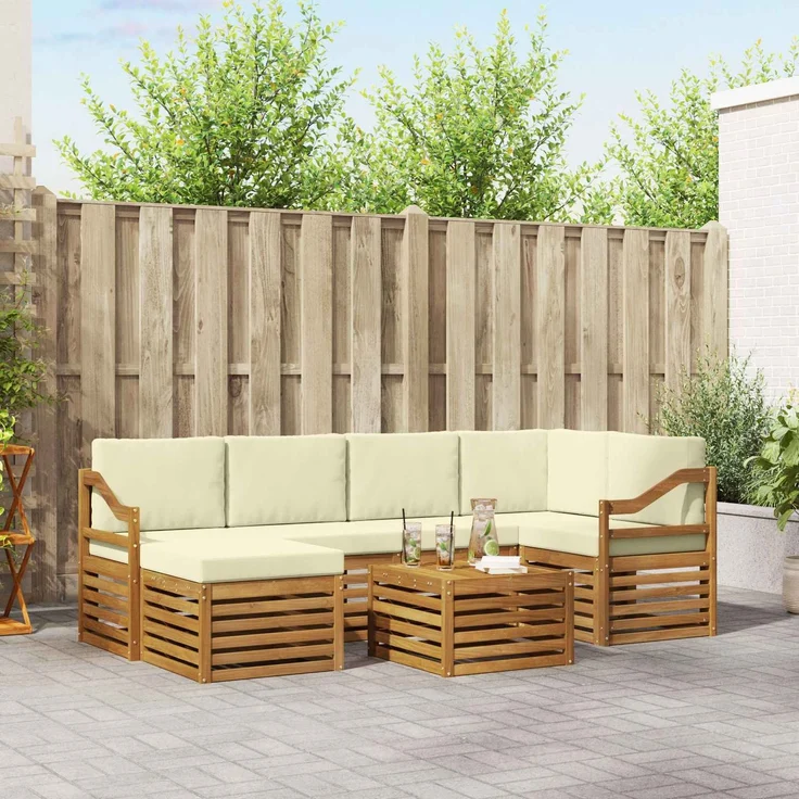 vidaXL Outdoor-Sofagarnitur 7 stk. 5-Sitzer Natur und Creme 3375145 – Bild 1