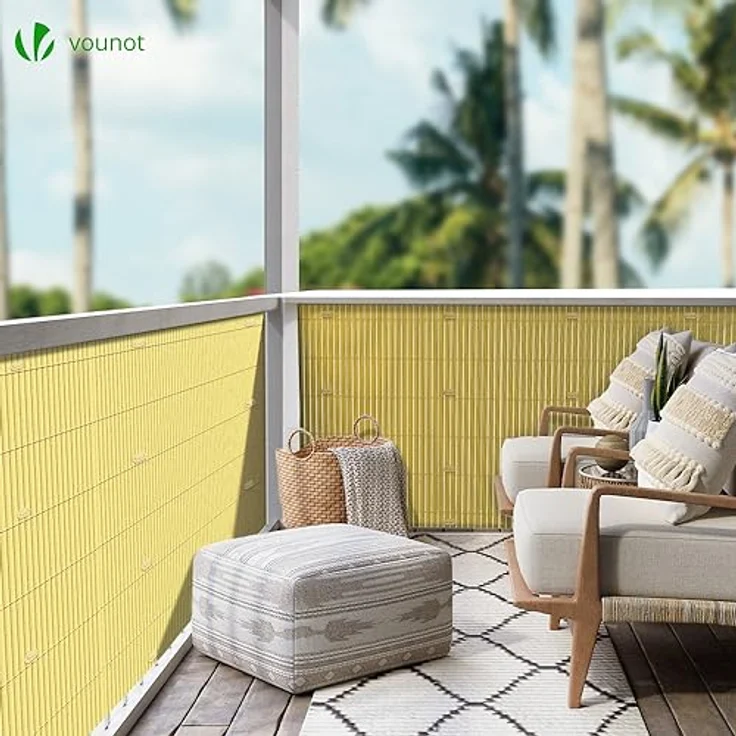 VOUNOT PVC Sichtschutzmatte 80x500 cm Verstärkung Innen, Sichtschutz für Garten Balkon Terrasse Zaun, Sichtschutzzaun Balkonverkleidung Windschutz, Bambus – Bild 7