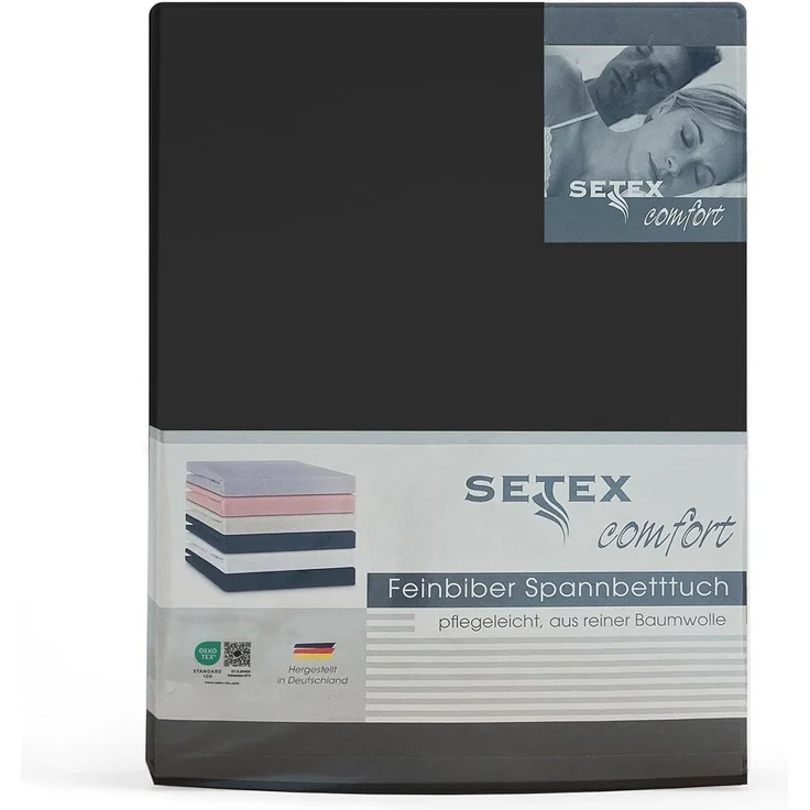 Setex - Feinbiber Bettlaken mit Gummizug kuschelig weich - Biber Spannbettlaken aus 100% Baumwolle mit rundum Spanngummi - Bettwäsche ganzjährig - Betttuch 100x200 cm Schwarz – Bild 1